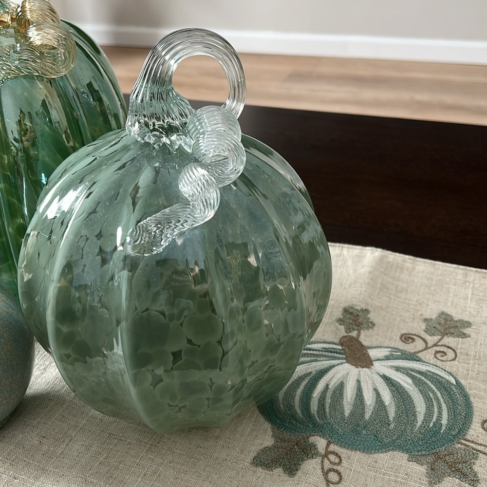 Green Murano Glass Pumpkin / Fall Decor